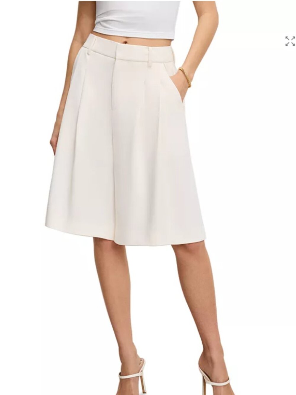 Good American Luxe Suiting Long Shorts – White – Size 10 – Tailored Bermuda
